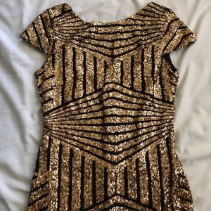 Black and Gold Sequined Mini Dress